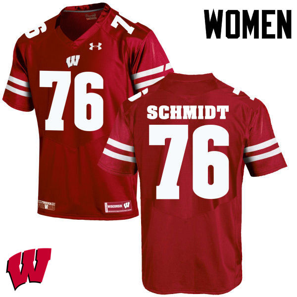 Women Wisconsin Badgers #76 Logan Schmidt College Football Jerseys-Red - Click Image to Close